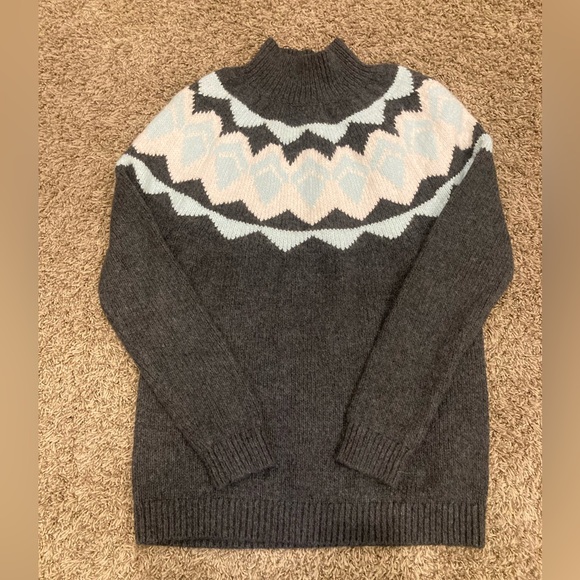 Banana Republic Fair Isle Sweater Women's L Gray Blue High Neck Relaxed Chunky - Picture 3 of 16